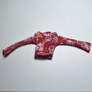Vtg 11" Fashion Doll Red Floral Long-Sleeved Shirt